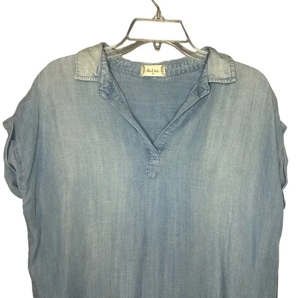 Altar’d State Chambray Lyocell Dress Blue Fringe Hem Pockets Size M - Picture 2 of 10